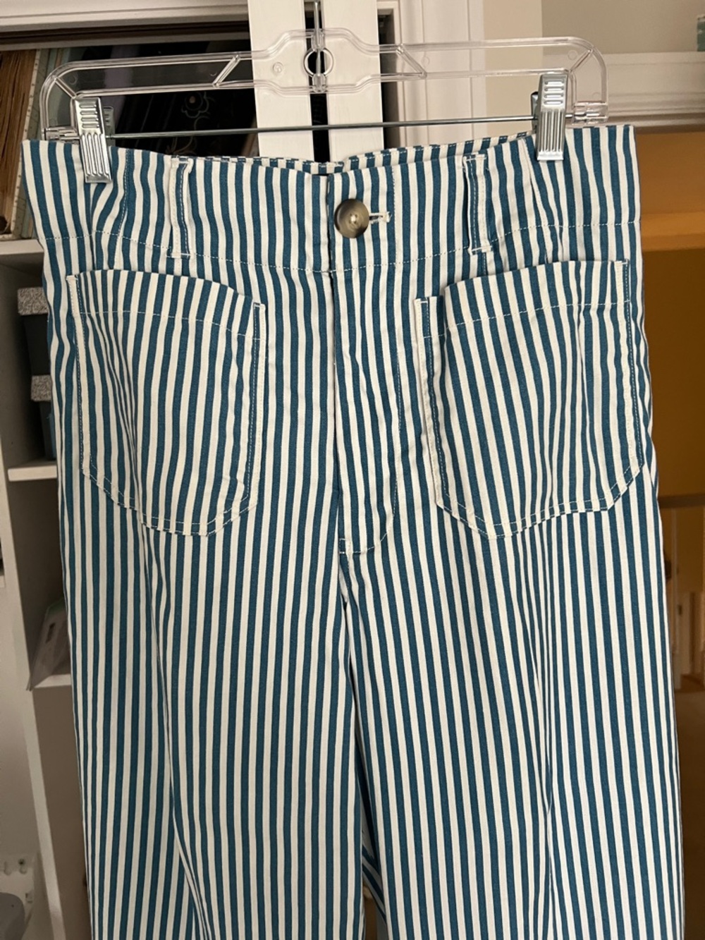 Maeve Anthropologie Blue and White Striped Cropped Wide-Leg Pants 30 Colette - Picture 5 of 16